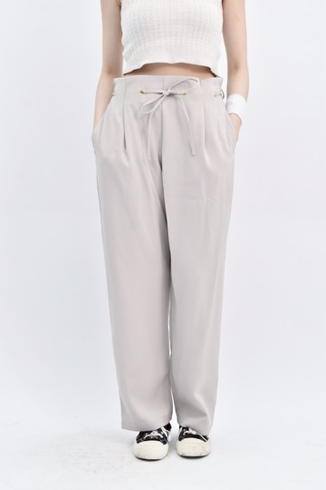 (M) 高腰西裝鬆緊腰杏色長褲