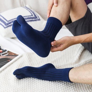 5雙裝二趾襪男中高筒秋冬厚款木屐襪人字拖標配二指襪純棉分腳趾