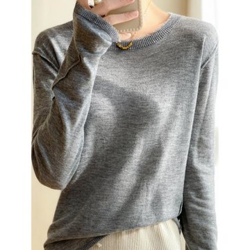 秋季精紡薄款微透羊毛針織衫女寬松外穿流蘇邊時尚套頭毛衣打底衫