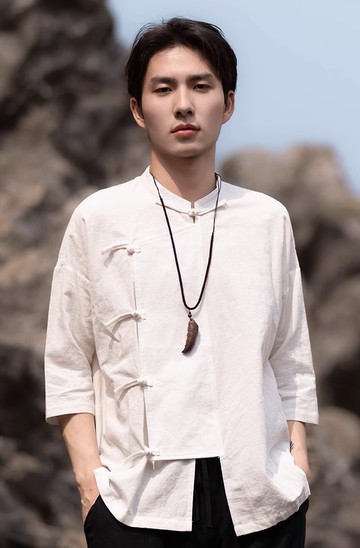 新中式復古 棉麻立領短袖襯衫