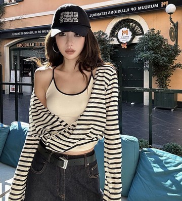 Vivilian細肩帶背心條紋罩衫兩件式上衣