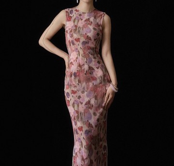 水彩畫 / 肌理感背心連身裙 / 三宅褶皺