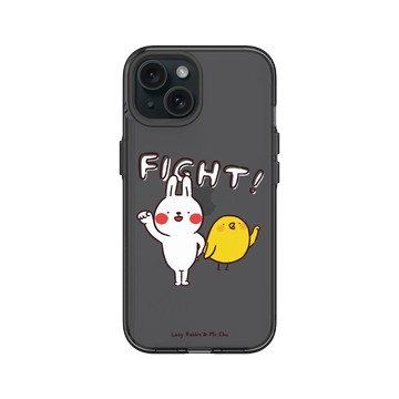 iPhone 15 Clear 酷墨灰 - 懶散兔與啾先生 Lazy Rabbit and Mr.Chu - 一起加油