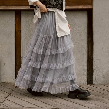 QUEENSHOP_F 女裝 多層荷葉雪紡蛋糕長裙 三色售 現+預 【03021639】
