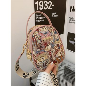 2026新款撞色通勤單肩斜挎包刺繡小熊卡通包包女手機包休閑小包包