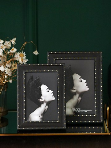 費靈家居現代輕奢松木實木鉚釘元素6寸相框  雅致臥室7寸畫框擺臺