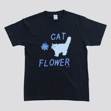【CINDY CHIEN】CAT FLOWER白貓藍花Tee 煙黑