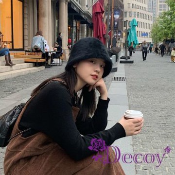 Decoy 韓版秋冬 日系復古甜美百搭保暖遮臉漁夫帽 黑