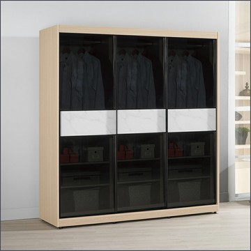 6尺鋁框推門衣櫥黑玻璃 收納衣櫃 滑門衣櫥 【149B120122】Leader傢居館149-A209+A209+A209