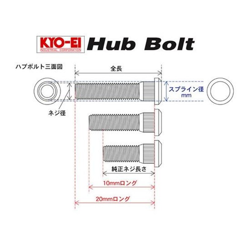 KYO-EI ロングハブボルト トヨタ用 10mmロング M12×P1.5 SBT 協永産業