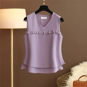 背心女夏外穿薄款2022夏季雪紡無袖衫寬松大碼打底小吊帶內搭上衣