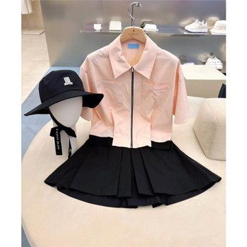 夏季新款韓國代購高爾夫女裝上衣GOLF運動球服翻領拉鏈短袖外套