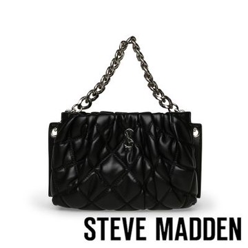 STEVE MADDEN-菱格紋抓皺鍊帶斜背包 BTANSIES-黑色
