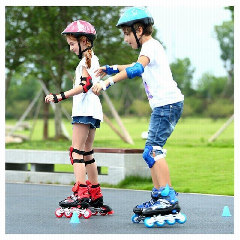 インラインスケート キッズ 子供用 ローラーシューズ 6点セット プロテクター メッシュ ローラーブレード ローラースケート スポーツ 玩具 ジュニア  通販 LINEポイント最大GET LINEショッピング