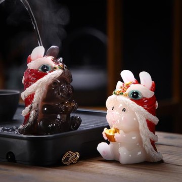 遇水變色兔子茶寵擺件精品可養生肖醒獅茶盤茶臺飾品茶具茶桌配件