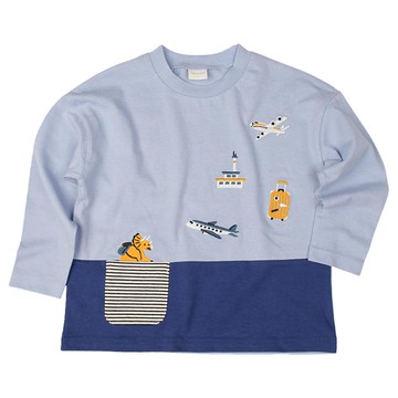 akachan honpo - 長袖T恤-拼接-深藍色