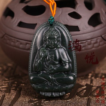 和田玉墨玉阿彌托佛菩薩守護神吊墜生肖豬狗命佛男女款項鏈