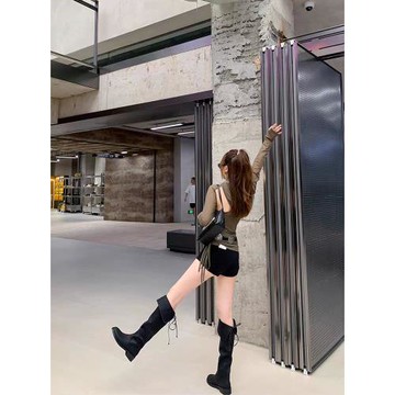 2024新款長筒過膝靴女翻邊兩穿堆堆靴圓頭寬松版顯瘦靴高筒騎士靴