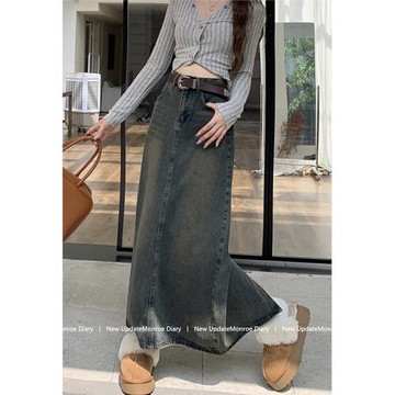 復古懷舊女夏季直筒牛仔半身裙