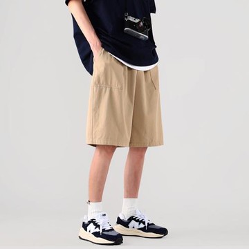 卡其色褲子男純棉工裝短褲夏季薄款五分褲直筒中褲潮牌寬松休閑褲