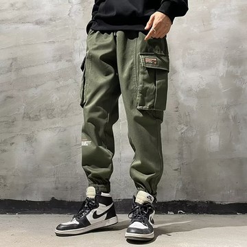 韓版休閑長褲 長褲男 寬鬆長褲 縮口褲 束脚褲 工裝褲 工作褲 大口袋 多口袋【Comoon _Shop】