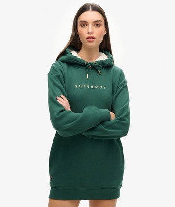 Superdry Women's Women's Luxe Metallic Logo Hoodie Dress Green / Academy Green - Size: 10-12