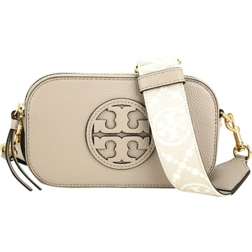 TORY BURCH Miller TB荔紋皮革立體標誌斜背相機包(裸灰色)