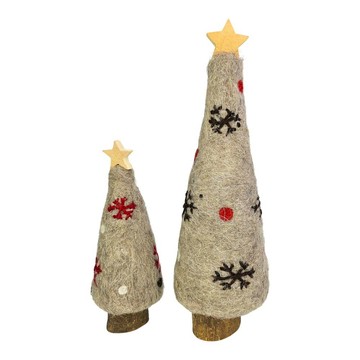 摩達客 羊毛氈雪花溫暖灰聖誕樹擺飾品20cm+30cm兩入組 交換禮物 耶誕派對推薦