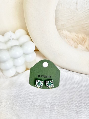 墨綠時光花磚耳環