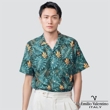 Emilio Valentino 范倫提諾古巴領短袖花襯衫-綠