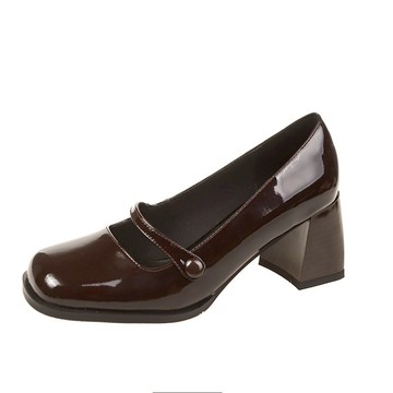 時尚光澤方頭高跟鞋/樂福鞋