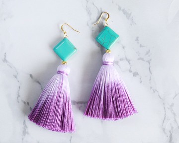 彩色紫色漸變色棉質流蘇耳環女式綠松石首飾