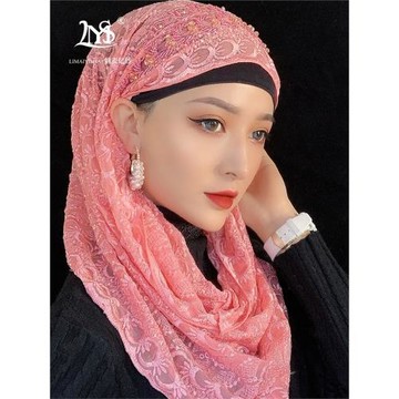 真絲頭巾套頭莉麥億紗蓋頭女時尚紗巾蠶絲包頭帽圍脖防曬頭套圍巾