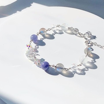 坦桑石 拉長石 月光石 鑽切白水晶 S925純銀 手工繞線水晶手鏈