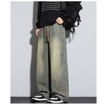 春秋季新款直筒休閒牛仔長褲男美式復古百搭褲子男