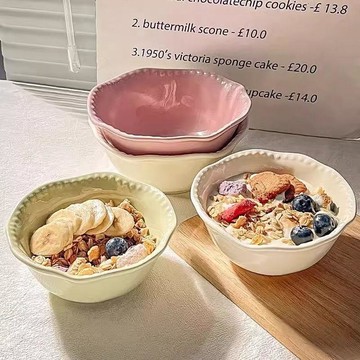 🎀陶瓷碗盤🎀奶油沙拉碗ins風高顏值酸奶碗釉下彩米飯碗家用吃飯碗陶瓷甜品碗盤子 陶瓷碗 碗盤 陶瓷盤 碗盤套組 質感