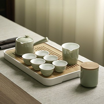 【陶瓷茶具套裝】日式菸灰側把壺茶具套裝 家用泡茶壺簡約陶瓷功夫茶壺茶杯茶盤 H8YQ