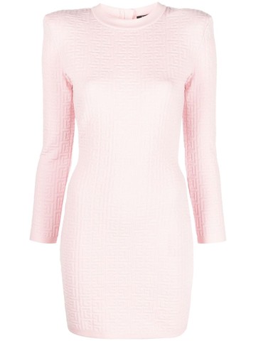 Balmain - monogram knitted mini dress - women - Viscose/Polyamide/Wool/Spandex/Elastane - 38 - Pink