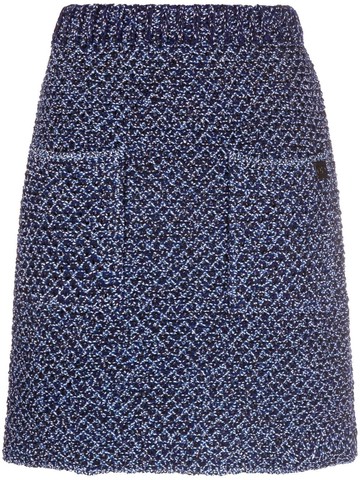 Ferragamo - high-waisted tweed miniskirt - women - Cotton/Polyamide/Polyester/Virgin Wool/Leather - M - Blue