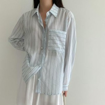 正韓女上衣 天絲條紋長袖襯衫STP1120-創翊韓都