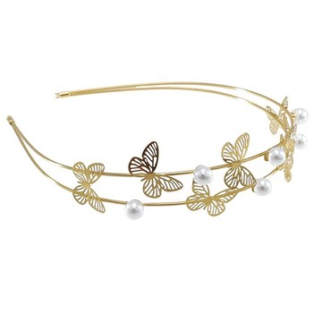 蝴蝶結發箍女金屬珍珠頭窟飾氣質百搭外出超仙森系仙女簡約伴娘團