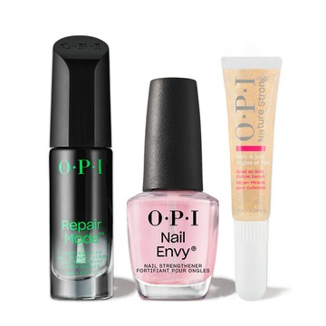 OPI 乾燥甲養護組（超奇蹟甲面建構精萃9mL+清透粉透增強指甲護甲油15mL+黃金指緣筆7mL）_Repair Mode / 護甲小黑瓶 / Nail Envy / 硬甲油 / Nature Strong / 小金油