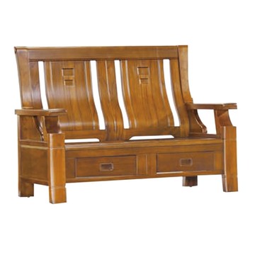 文創集 歌里柚木色二人座實木椅(底部抽屜可收納)-134x77x102cm免組