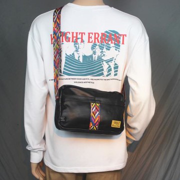 threebox日系潮牌男士個性彩帶斜挎包休閑男包街頭風女單肩小跨包