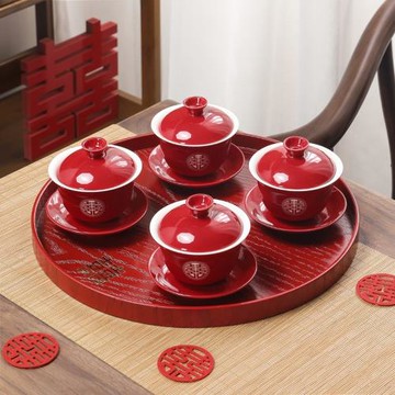 敬茶杯結婚茶具套裝新人改口敬茶杯茶壺一對紅色喜碗婚慶陪嫁禮物