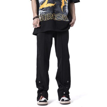 STRLAB高街黑色排扣直筒休閑褲男女美式通勤垂感微喇cleanfit長褲