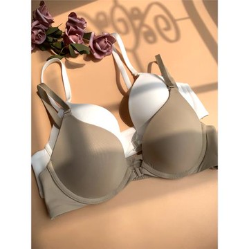 小芬前搭扣薄款文胸性感有鋼圈內衣舒適胸罩光面黑膚色全杯罩薄杯