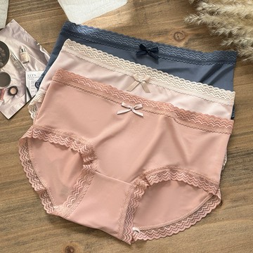 【🔥多件多折】女士內褲 冰絲蕾絲邊內褲 女生內褲 薄款抑菌純棉襠內褲 無痕中腰內褲 性感蕾絲邊少女三角褲