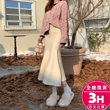 【梨卡】隔日到貨 女裝 魚尾裙 包臀裙 長裙 中長裙 針織裙 針織長裙 半身裙 女生衣服 百搭DR404【現貨24H】