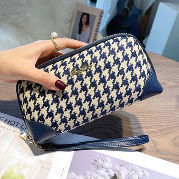 2025新款時尚千鳥格軟皮手拿包放手機大鈔韓版大容量手拎零錢包女